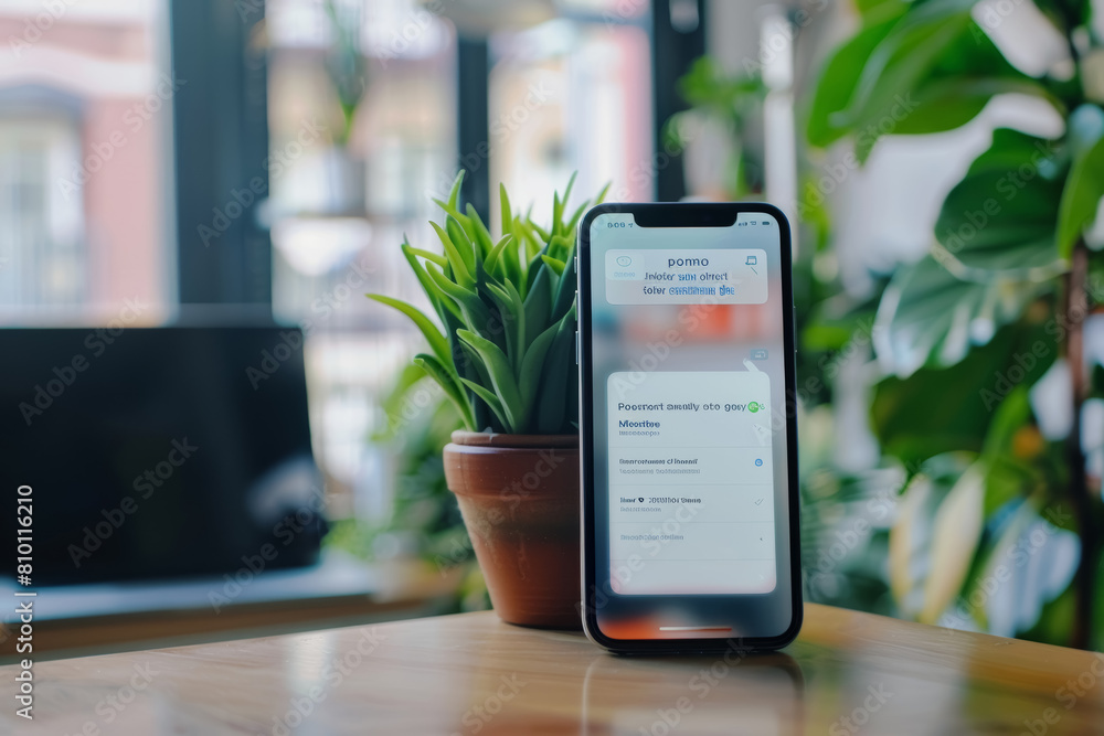 Poster smartphone with pomodoro technique app notification for enhanced productivity