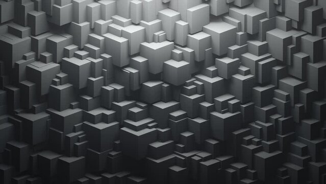 Abstract 3D Isometric Cubes. Gray Geometric Dynamic Pattern. Looped video.