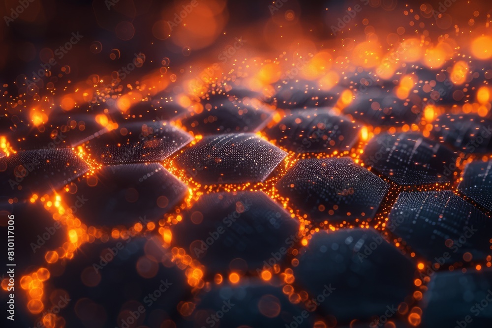 Poster abstract image showing a glowing hexagonal network pattern with orange highlights suggesting connect