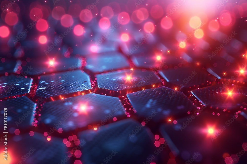 Poster the image features a red and black digital pattern with hexagonal shapes, symbolizing advanced techn