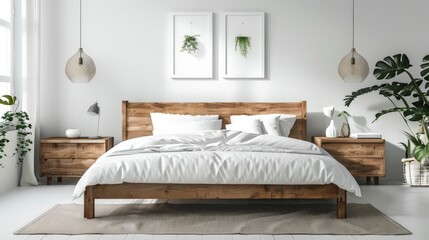 Serene Bedroom Interior with Natural Elements.