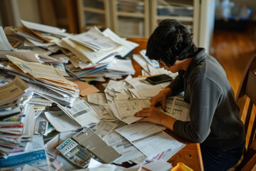 Organizing Financial Documents: A Person Deciding on Bills and Papers to Manage Clutter