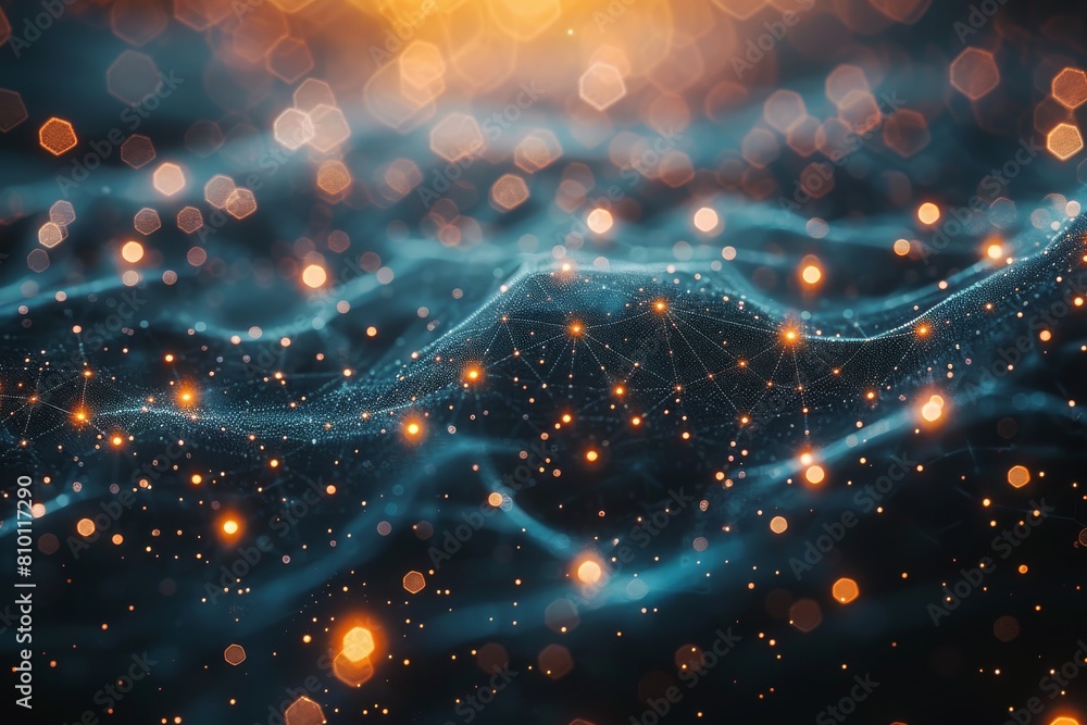 Poster digital representation of a glowing network with bokeh lights and hexagonal shapes a concept of conn