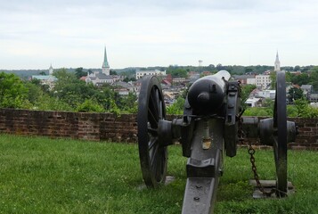 American Civil War Canon Overlooks City of Fredericksburg in Virginia