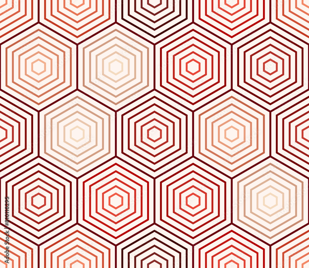 Poster tileable hexagon pattern. red color tones gradients. simple stacked hexagons. large hexagons. seamle