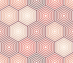Tileable hexagon pattern. Red color tones gradients. Simple stacked hexagons. Large hexagons. Seamless pattern. Tileable vector illustration.