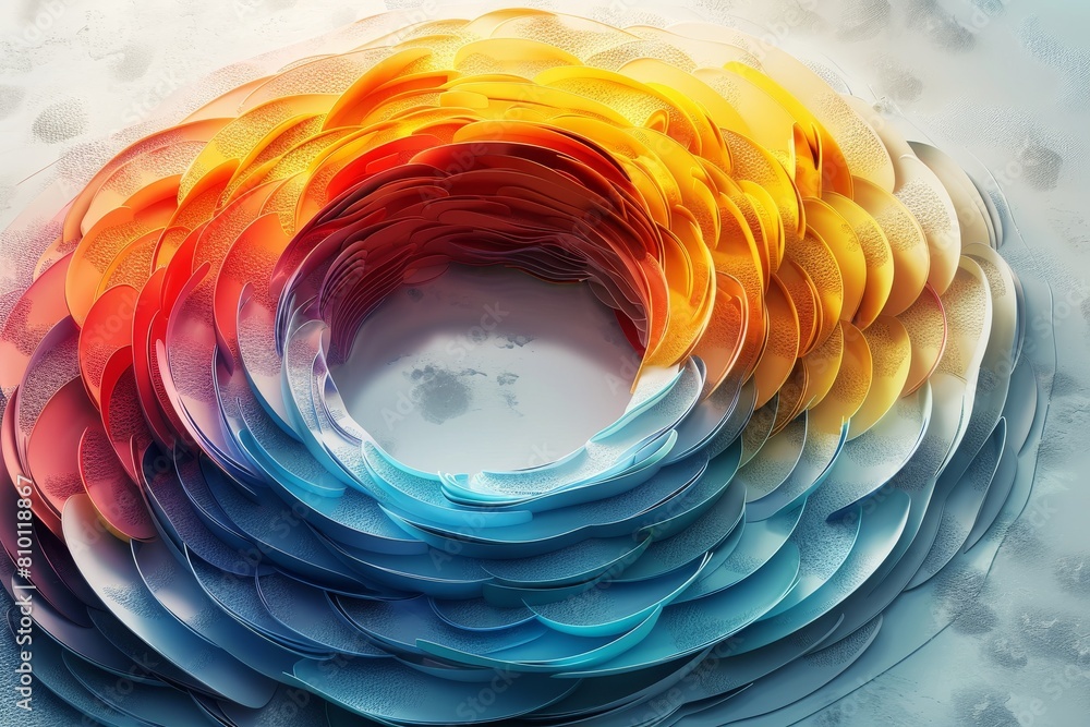 Poster abstract 3d render of a spiral structure with a smooth gradient from warm to cool tones, giving a se