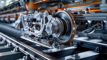 Fototapeta premium the braking system inspection on a high-speed train, showcasing intricate mechanical components and engineering expertise.