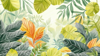 Tropical Oasis: Vibrant Foliage and Lush Palm Leaves
