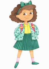 little curly school girl