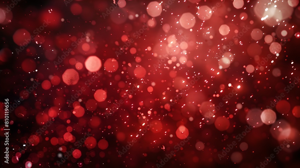 Poster abstract red bokeh lights background. festive sparkle and glowing circles. defocused glitter and shi