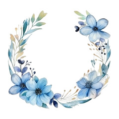 Obraz premium Blue Flowers Watercolor Painting on White Background