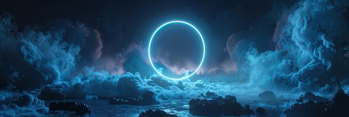 3D render of an abstract cloud lit by neon lights