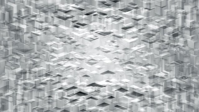 White Tech Geometric Abstract Background. Dynamic grey pattern of vertically moving blocks. Looped video.