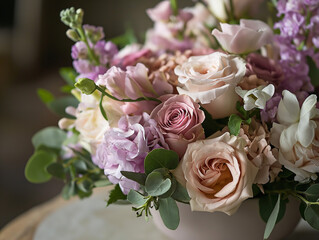 Pastel Rose Bouquet Elegance. Bouquet of pastel roses with mixed florals.
