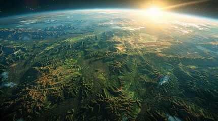 Obraz premium satellite viewing methane emission from agricultural sectors, highlighted against Earth's landscape.