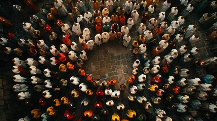 Christians in devotion captured from above