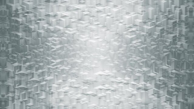 White Tech Geometric Abstract Background. Dynamic grey pattern of vertically moving blocks. Looped video.