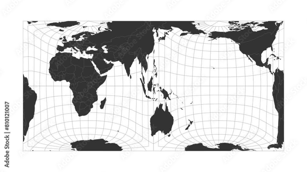 Poster world map. gringorten square equal-area projection. animated projection. loopable video.