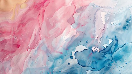 Abstract watercolor and acrylic smear blot creating an interior painting with a textured color stain horizontal background.