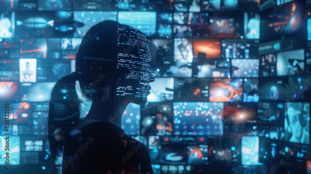 Poster digital artwork depicting ai-powered content recommendation systems customizing communication experi