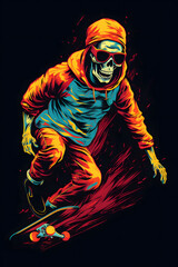 Vintage illustrated skater, illustration of a skater, skater, illustrated skater, cool skater