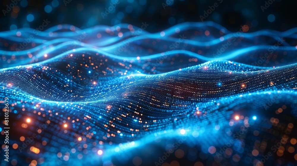 Aufkleber futuristic glowing particle waves on a dark backdrop symbolizing digital connectivity