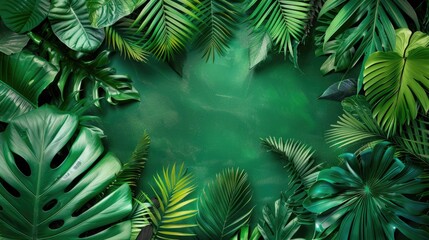 Fototapeta premium Large tropical leaves on a green background. The concept of nature. Natural background.