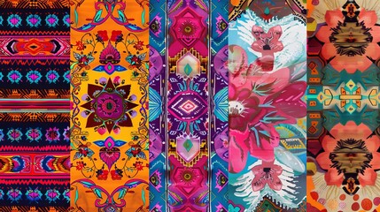 Unique textile designs for home decor, handmade artwork, and more. Featuring abstract borders, ethnic ikat, and bold flower patterns with geometric elements.