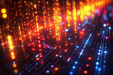 Obraz premium High-Speed Data Transmission Visualized as Streams of Red and Blue Lights.