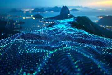 Futuristic Visualization of Digital Connectivity Over Rio de Janeiro Landscape.
