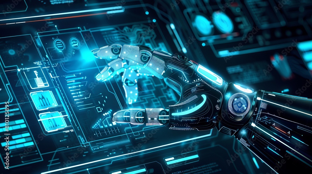 Poster illustration demonstrating the concept of virtual reality or artificial intelligence technology, fea