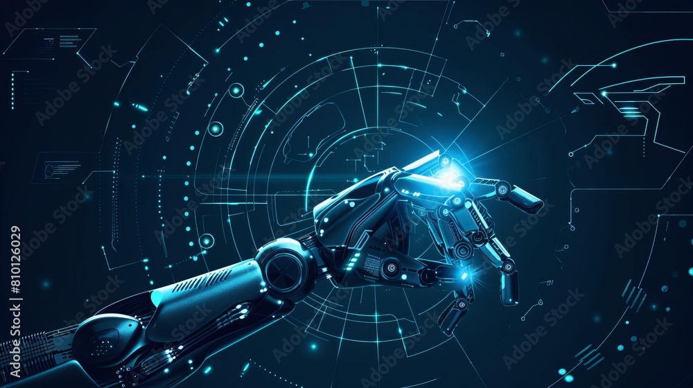 Poster illustration demonstrating the concept of virtual reality or artificial intelligence technology, fea