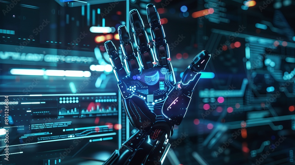 Poster illustration demonstrating the concept of virtual reality or artificial intelligence technology, fea