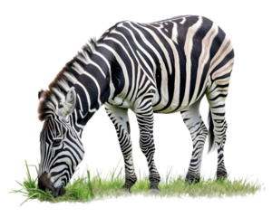 Zebra chewing grass isolated on white
