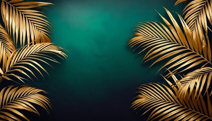 Obraz premium Wallpaper tropical leaves plant in green and gold color with solid background