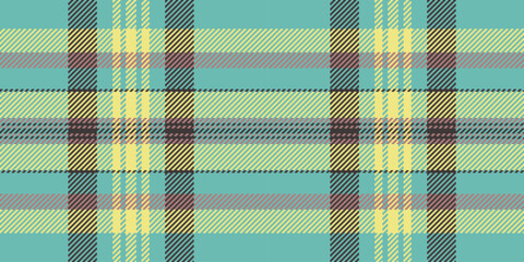 Quilt pattern background texture, victorian textile fabric seamless. Frame plaid tartan check vector in teal and yellow colors.