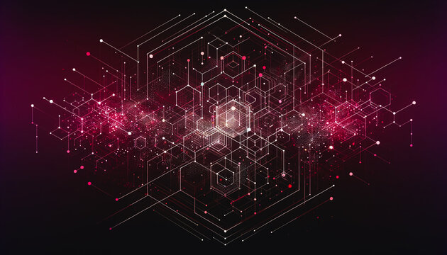 Abstract technology-themed wallpaper background with a burgundy color palette