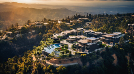 The golden hour casts a warm glow over hilltop homes, each a private haven above the city...