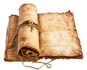 Old paper scroll or parchment paper on transparent background