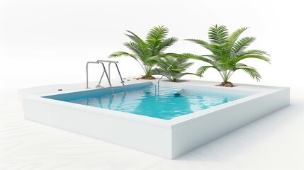 Isolated modern swimming pool featuring a ladder on a white background.