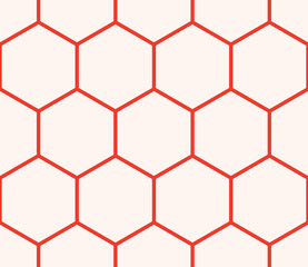 Hexagon background. Fire engine red color on matching background. Simple hexagon pattern with bold cells. Large hexagons. Seamless pattern. Tileable vector illustration.