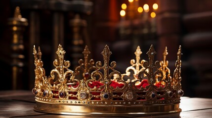 Ornate golden crown with jewels - obrazy, fototapety, plakaty