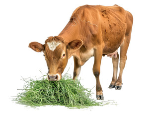 Cow on a meadow chewing grass on transparent background