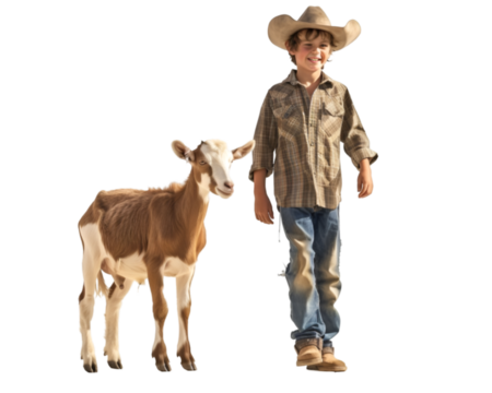 Cowboy with goat happy and simple on face