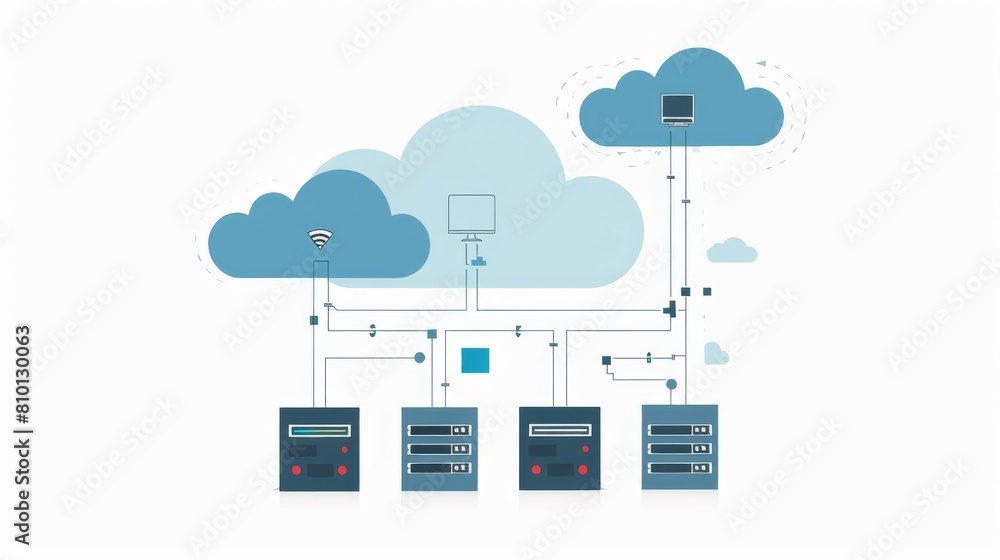 Poster simple graphic illustrating cloud server architecture