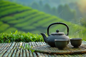 teapot, indoors, close-up, food and drink, tradition, vertical, day, table, chinese culture, dried tea leaves, japanese culture, tea - hot drink, herb, japan, relaxation, green tea, healthy eating, st