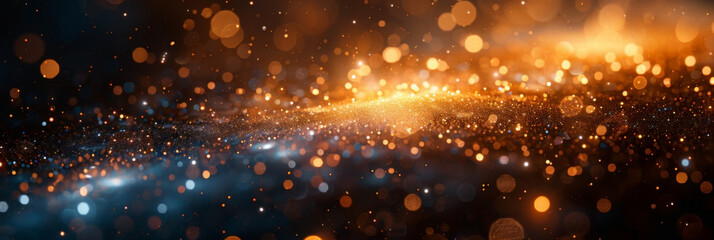 Fototapeta premium panoramic bokeh background of abstract glitter lights, defocused