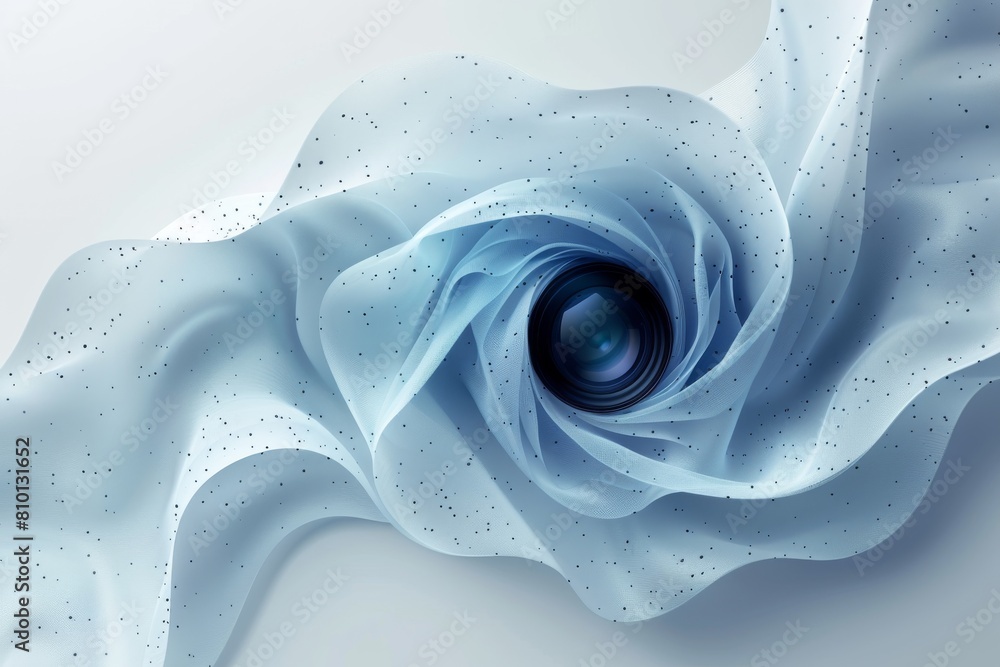 Poster a digital representation of a diving perspective through a fabric tunnel with a lens effect at the c