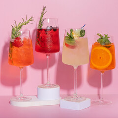 Summer colourful alcoholic cocktails with ice. Hot summer concept